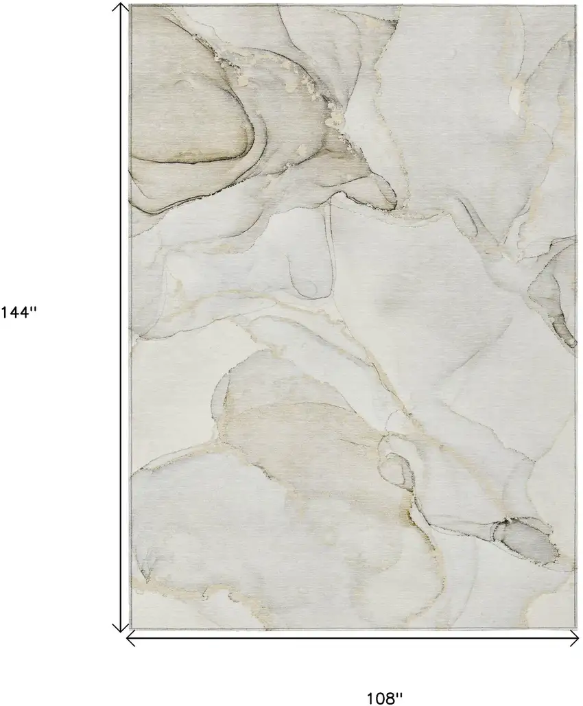 Beige and Ivory Abstract Washable Non Skid Indoor Outdoor Area Rug Photo 3