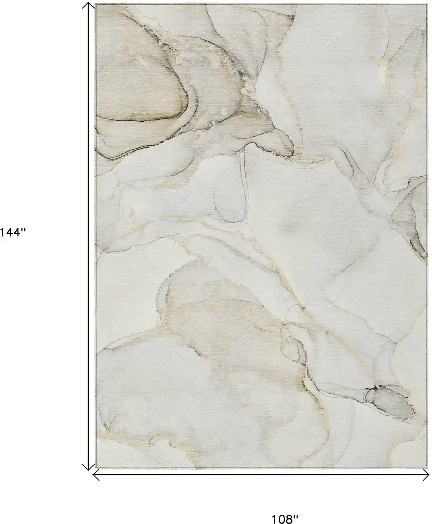 Beige and Ivory Abstract Washable Non Skid Indoor Outdoor Area Rug Photo 3