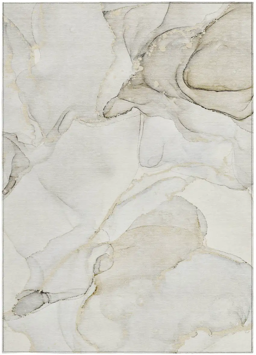 Beige and Ivory Abstract Washable Non Skid Indoor Outdoor Area Rug Photo 5