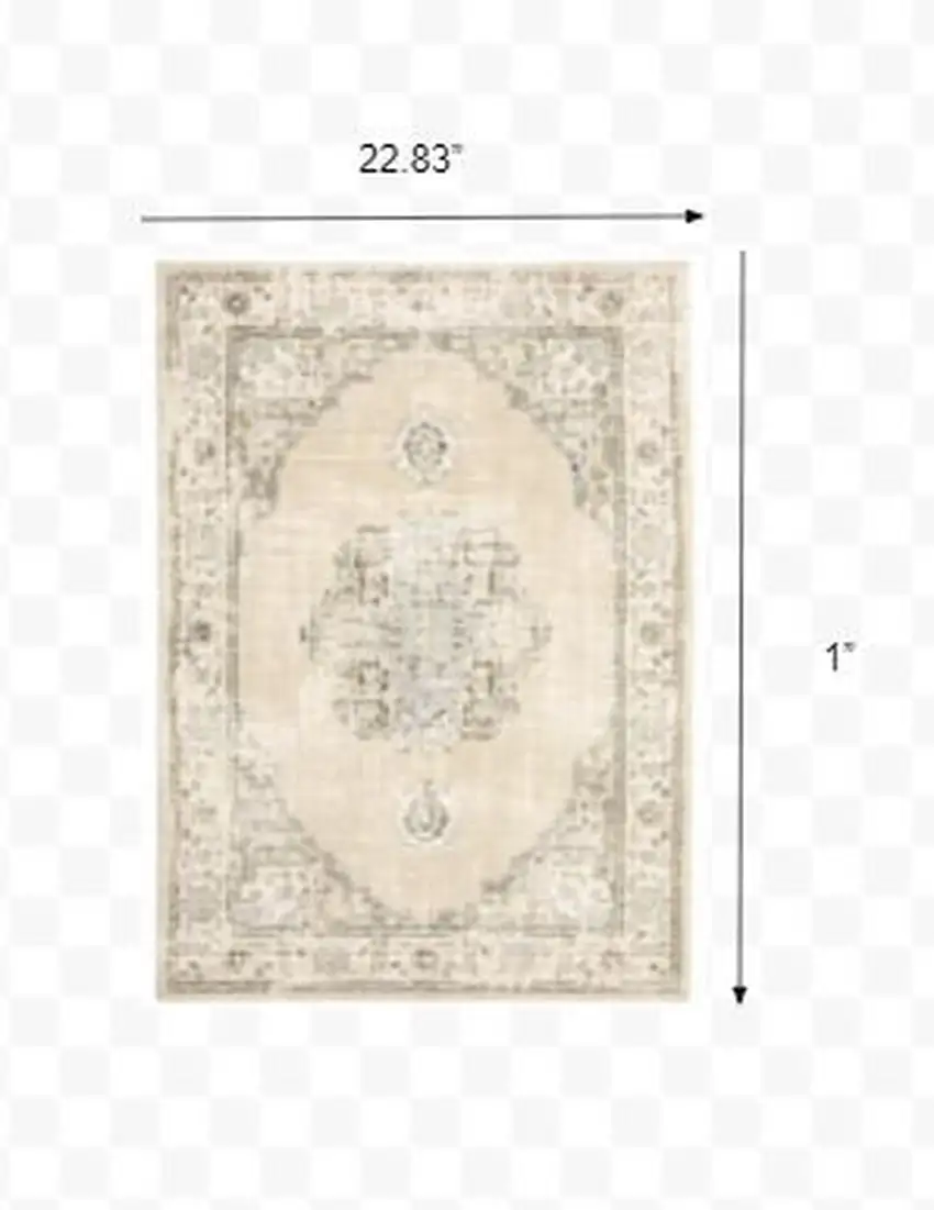 Beige and Ivory Center Jewel Area Rug Photo 3