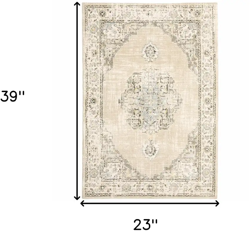 Beige and Ivory Power Loom Area Rug Photo 7