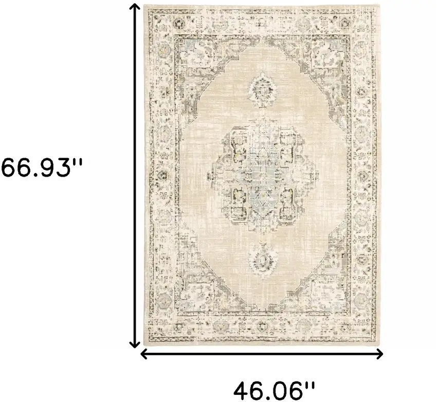 Beige and Ivory Center Jewel Area Rug Photo 6