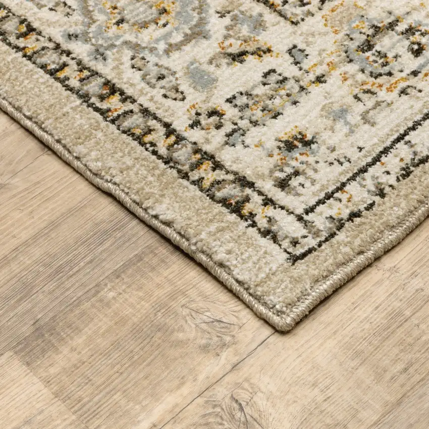 Beige and Ivory Center Jewel Area Rug Photo 3