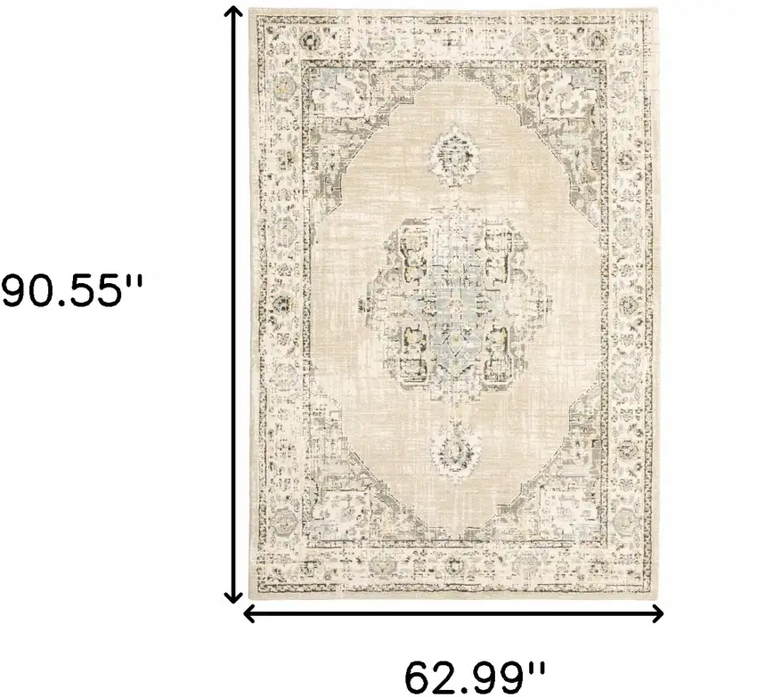 Beige and Ivory Center Jewel  Area Rug Photo 6
