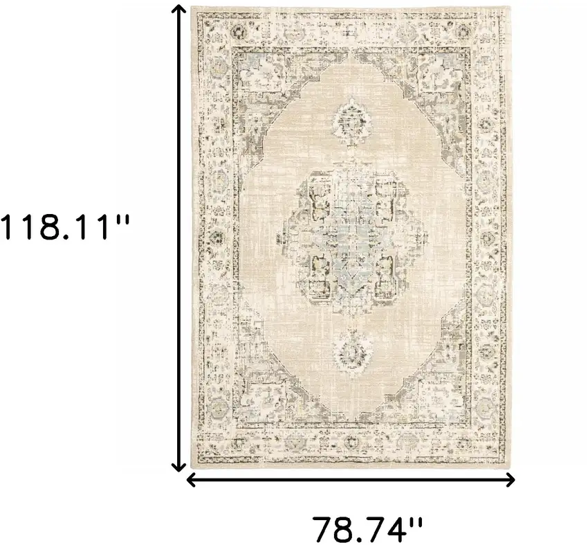 Beige and Ivory Center Jewel Area Rug Photo 6