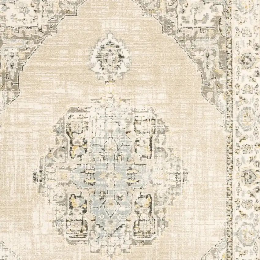 Beige and Ivory Center Jewel Area Rug Photo 4