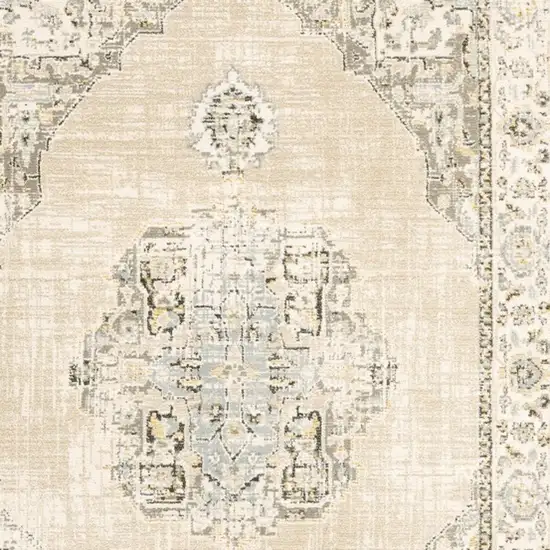 Beige and Ivory Center Jewel Area Rug Photo 4