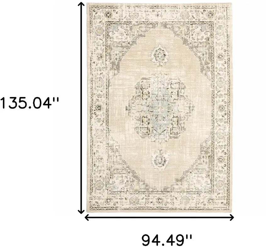 Beige and Ivory Center Jewel Area Rug Photo 6