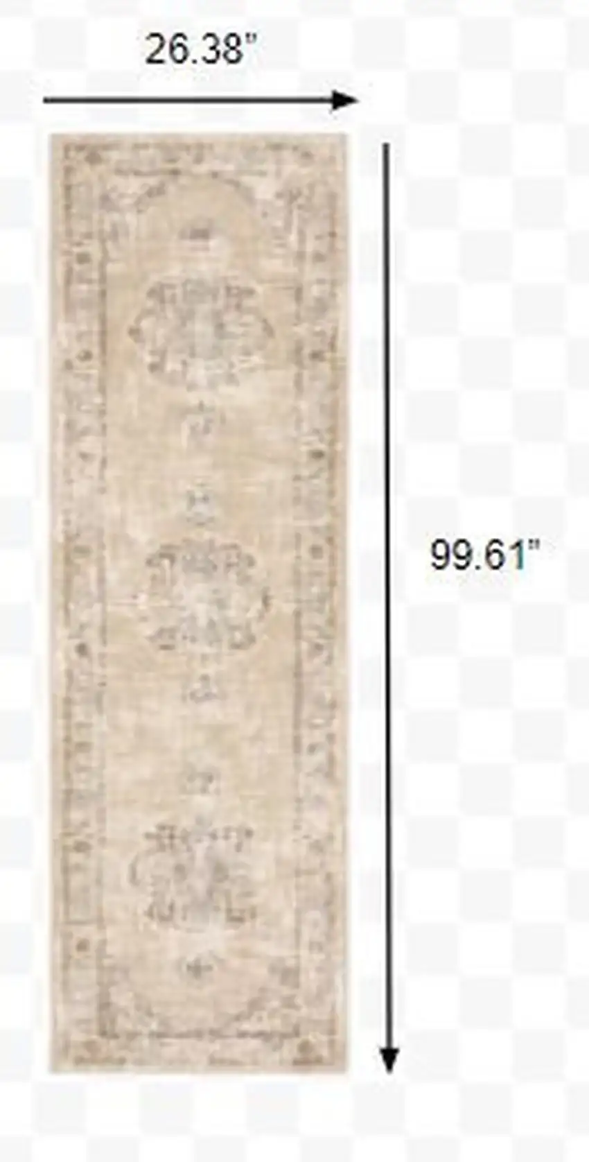 Beige and Ivory Center Jewel Runner Rug Photo 3