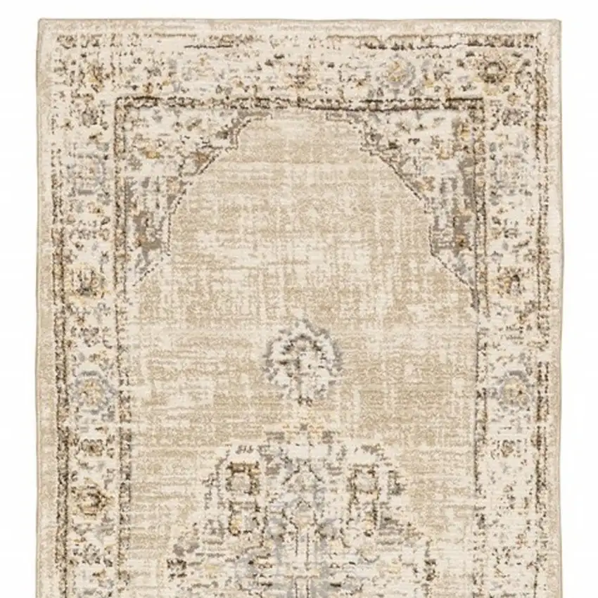 Beige and Ivory Center Jewel Runner Rug Photo 5