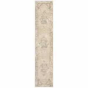 Photo of Beige and Ivory Center Jewel Runner Rug