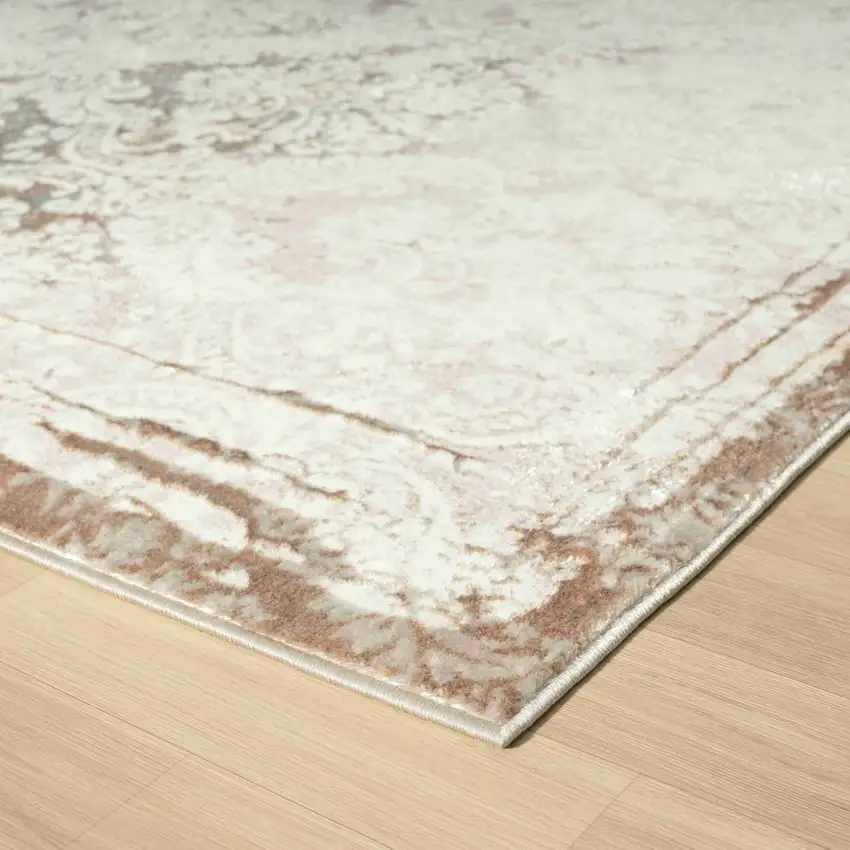 Beige and Ivory Damask Area Rug Photo 7
