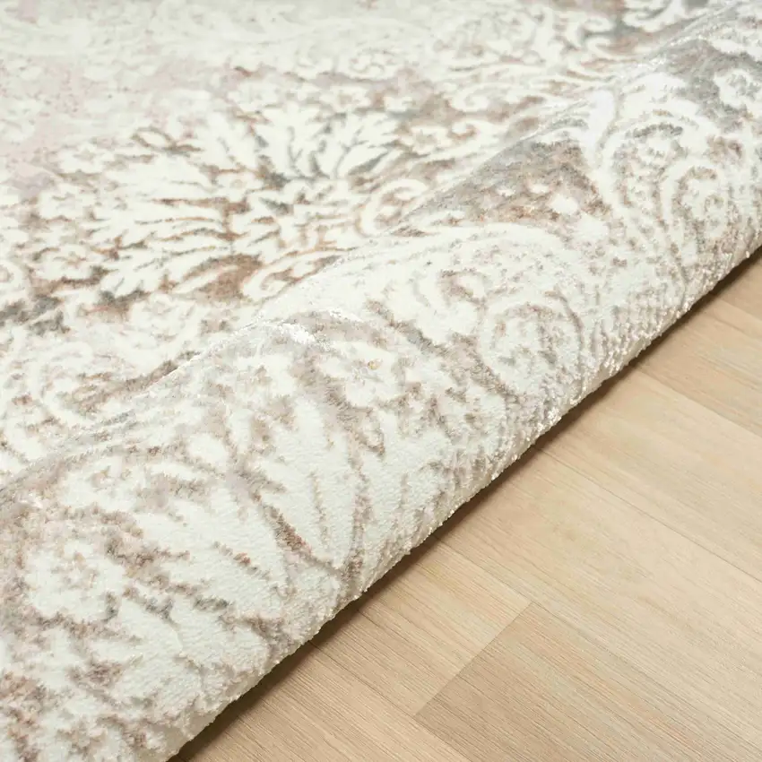 Beige and Ivory Damask Area Rug Photo 8