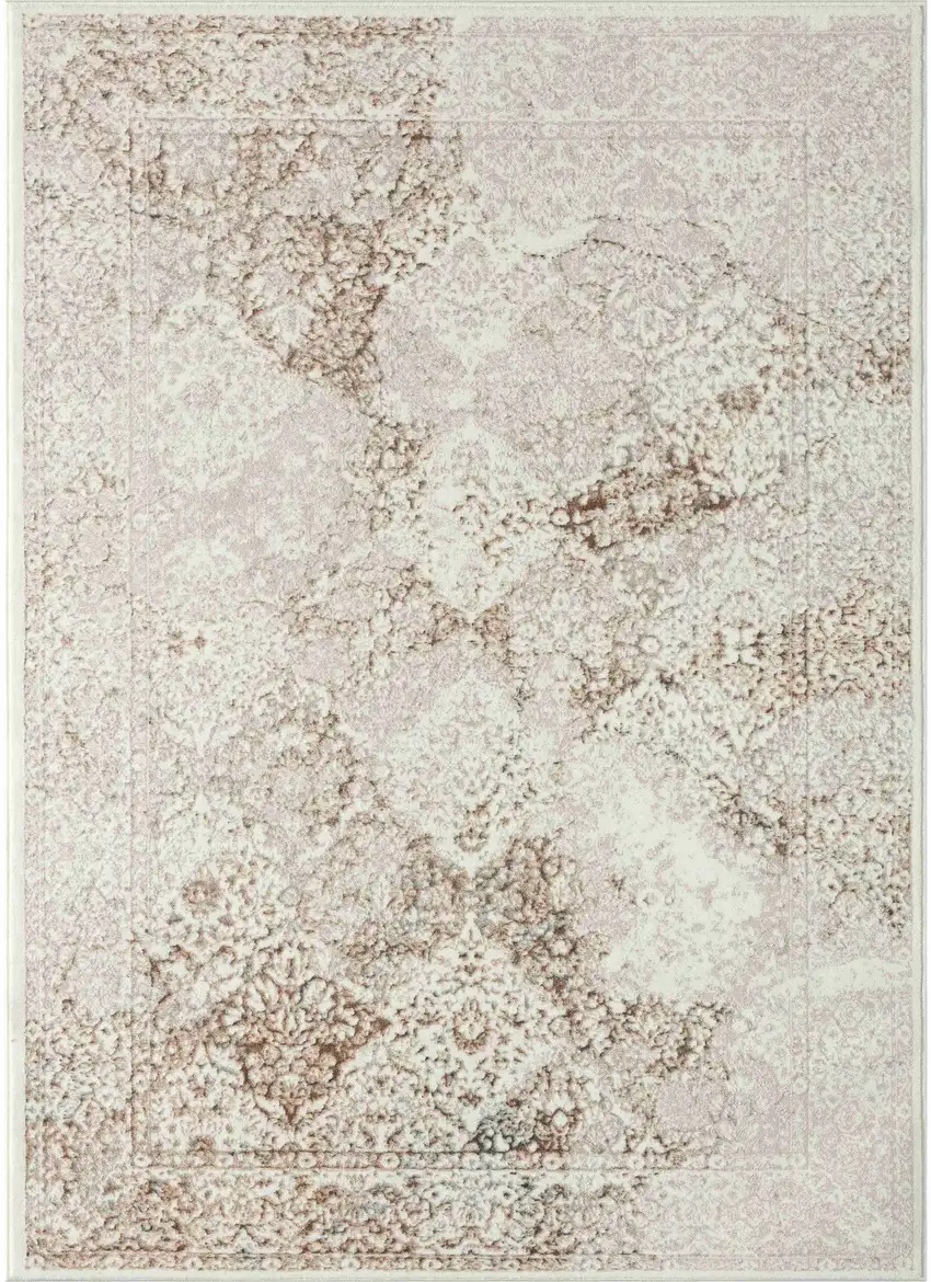 Beige and Ivory Damask Area Rug Photo 5