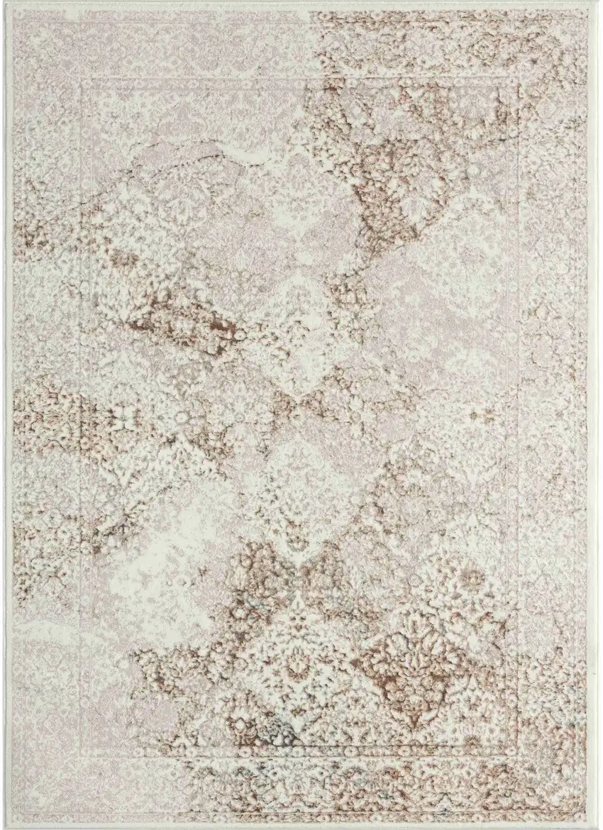 Beige and Ivory Damask Area Rug Photo 2
