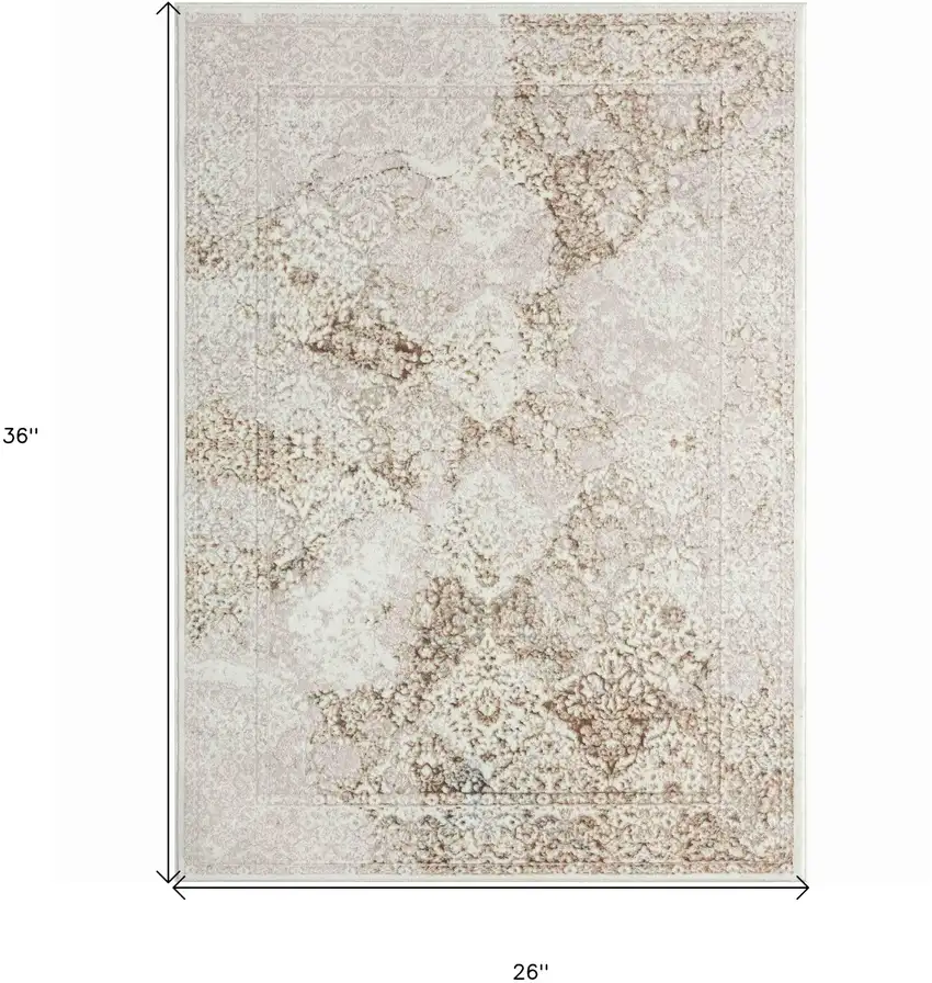 Beige and Ivory Damask Area Rug Photo 3