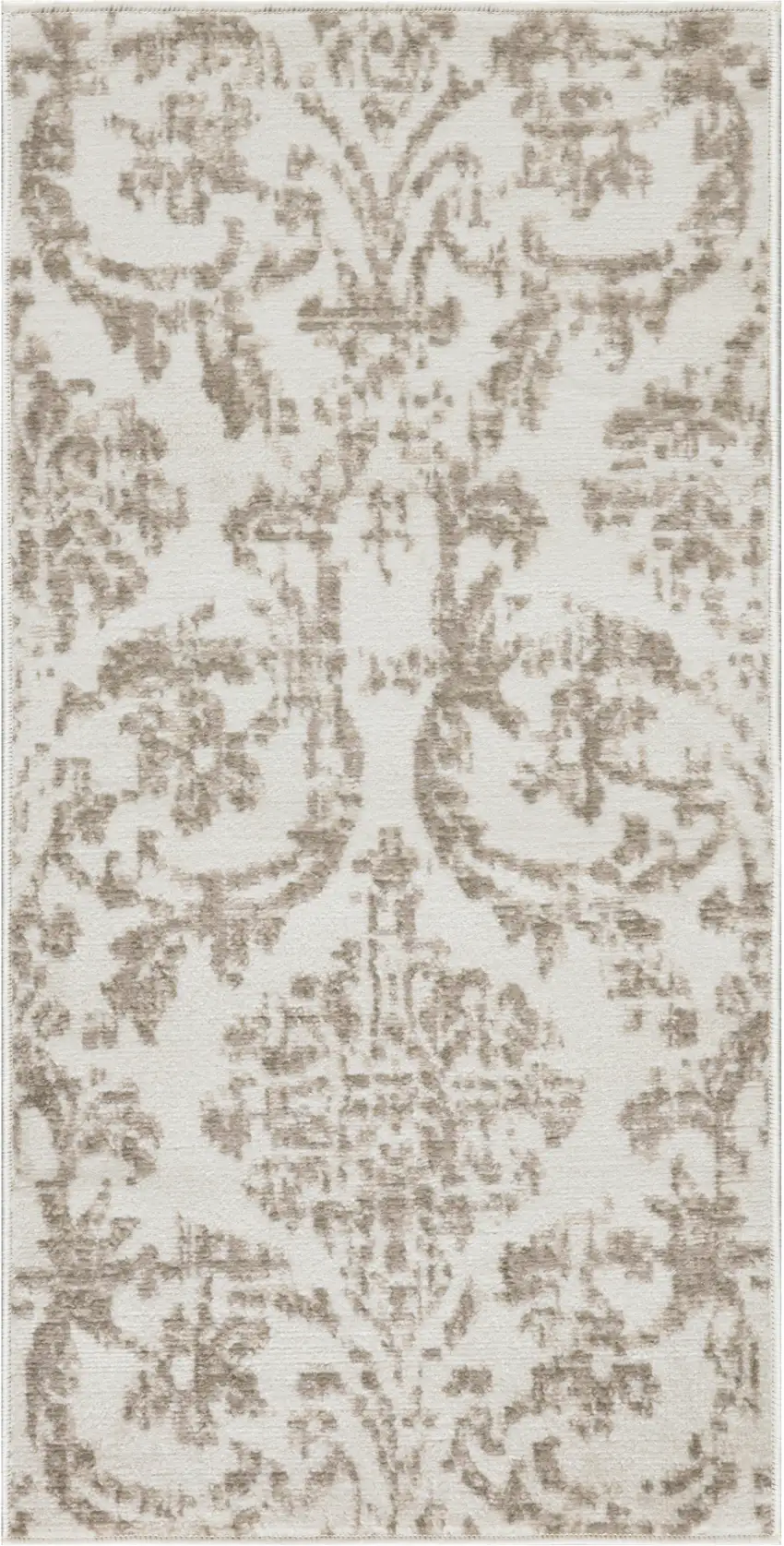 Beige and Ivory Damask Distressed Area Rug Photo 1