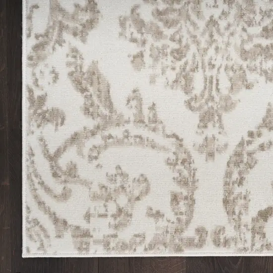 Beige and Ivory Damask Distressed Area Rug Photo 8