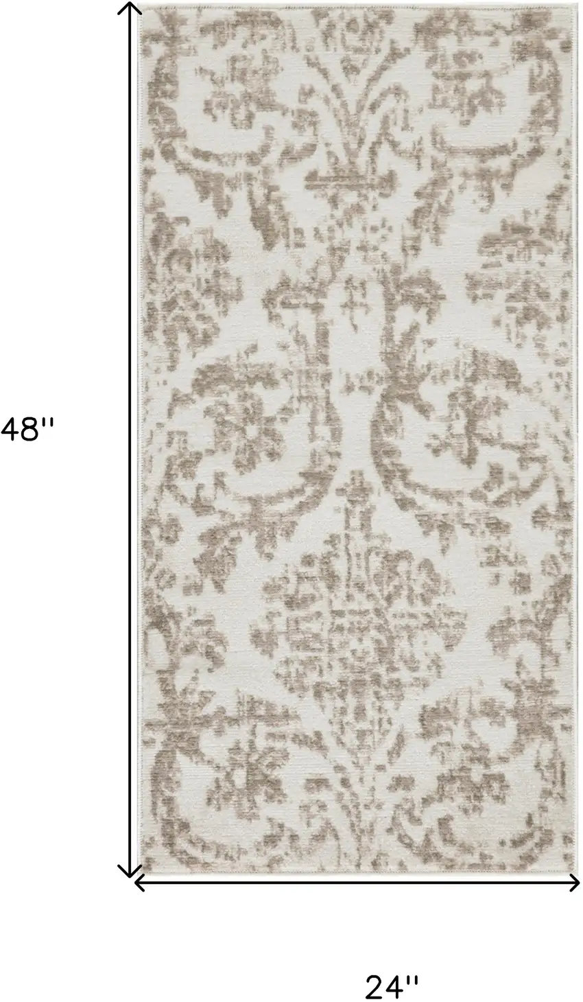 Beige and Ivory Damask Distressed Area Rug Photo 9