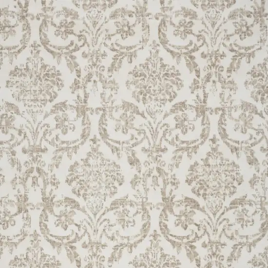 Beige and Ivory Damask Distressed Non Skid Area Rug Photo 9