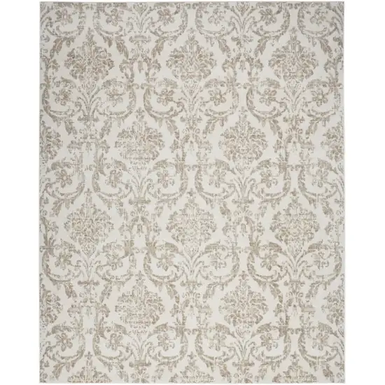 Beige and Ivory Damask Distressed Non Skid Area Rug Photo 9