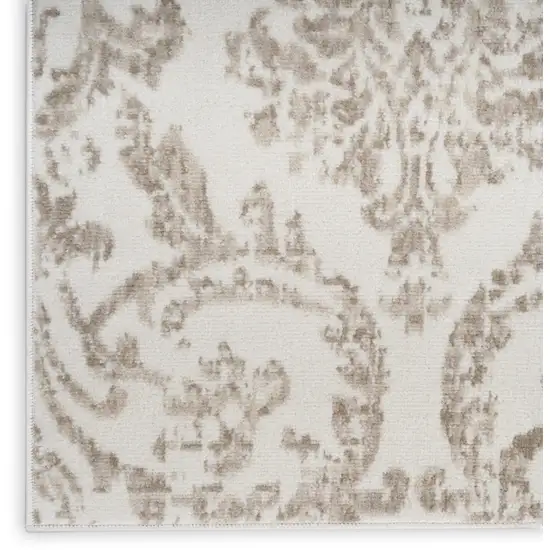 Beige and Ivory Damask Distressed Non Skid Area Rug Photo 8