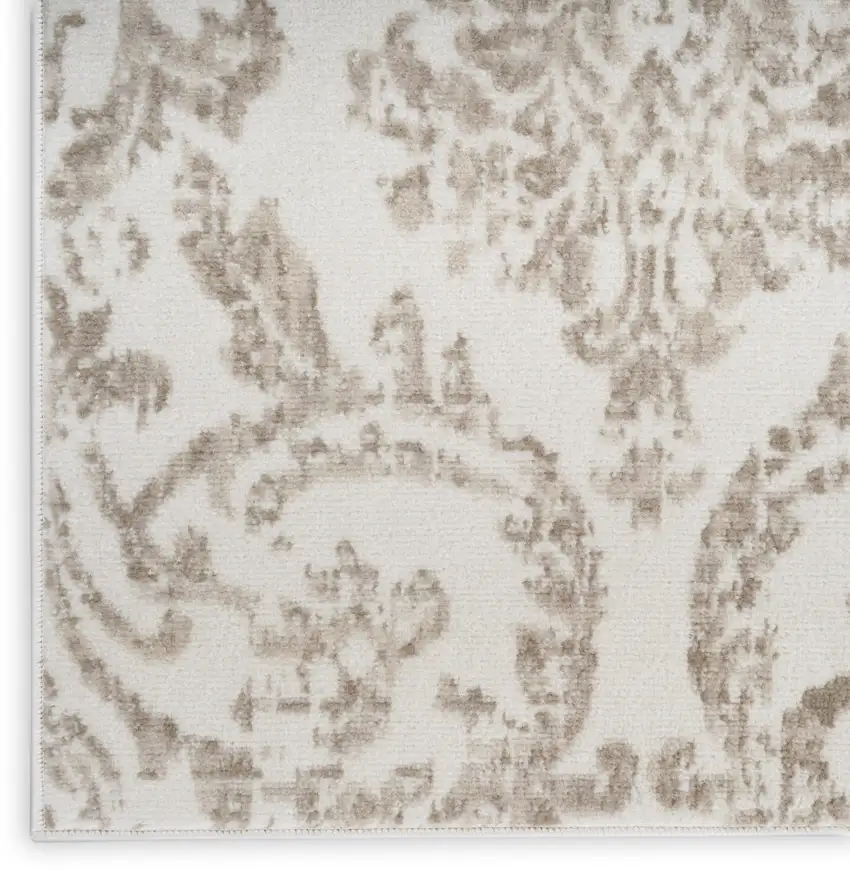 Beige and Ivory Damask Distressed Non Skid Area Rug Photo 8