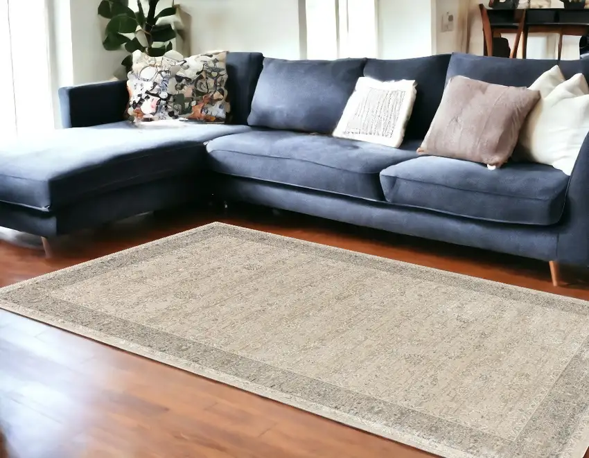 Beige and Ivory Floral Area Rug Photo 1