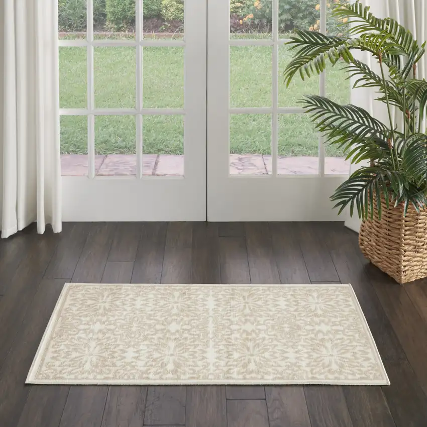 Beige and Ivory Floral Area Rug Photo 3