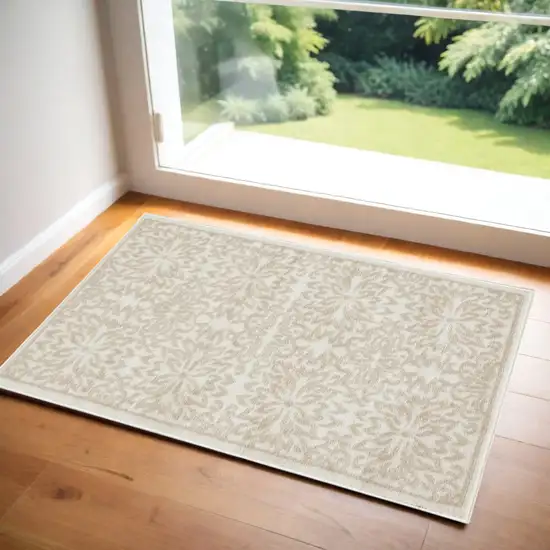 Beige and Ivory Floral Area Rug Photo 1