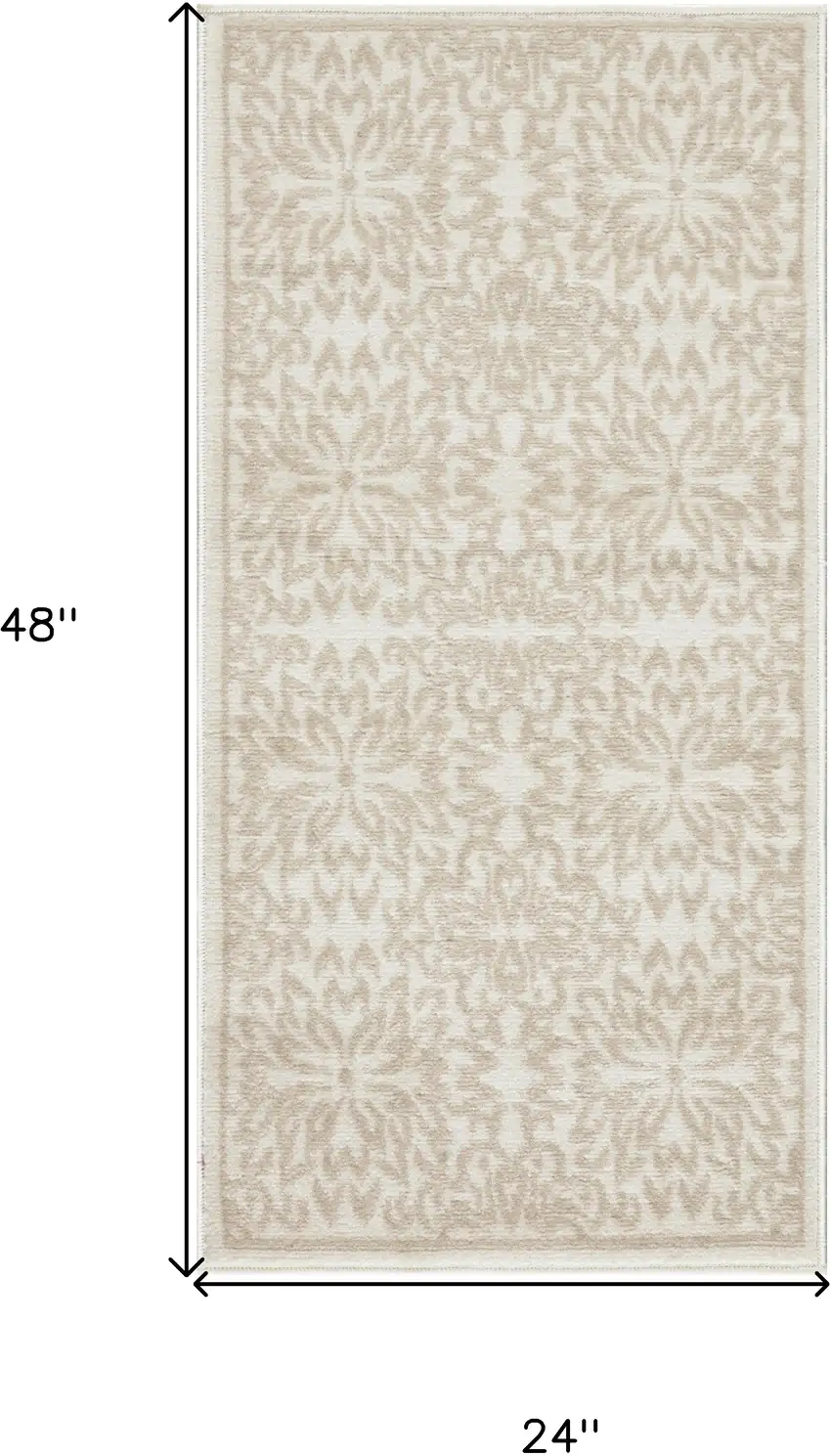 Beige and Ivory Floral Area Rug Photo 3