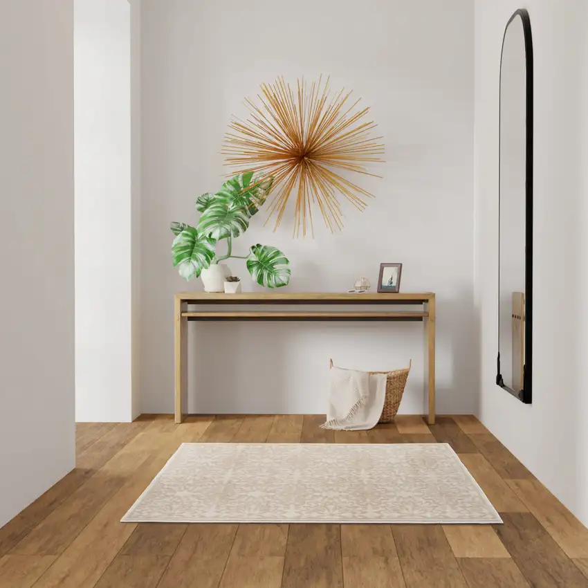 Beige and Ivory Floral Area Rug Photo 5