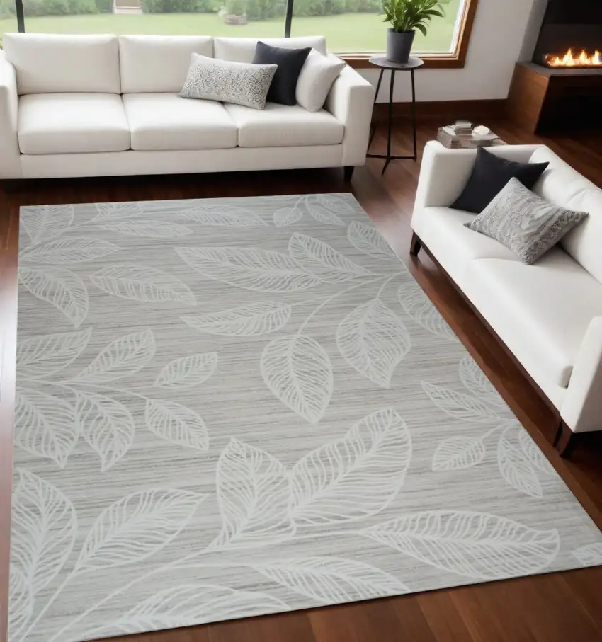 Beige and Ivory Floral Distressed Area Rug Photo 1