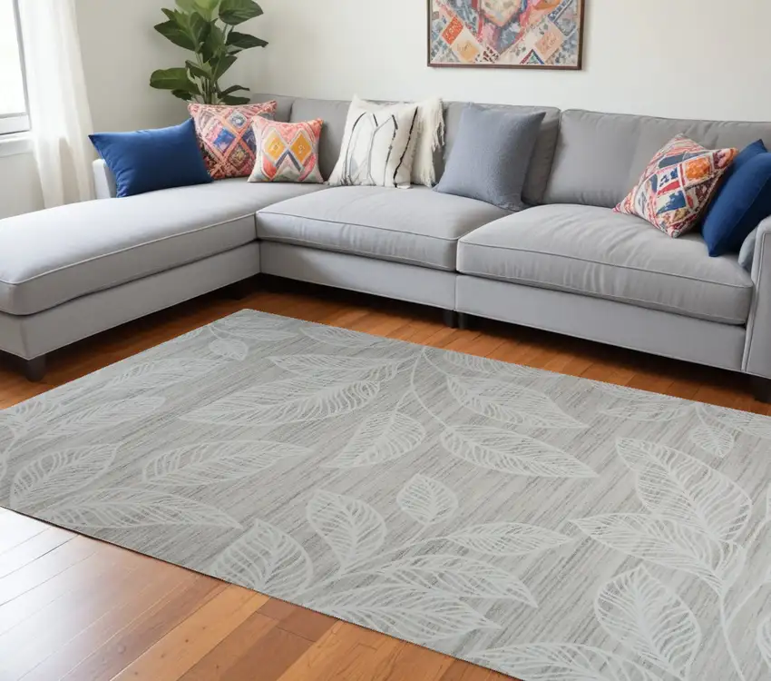 Beige and Ivory Floral Distressed Area Rug Photo 1