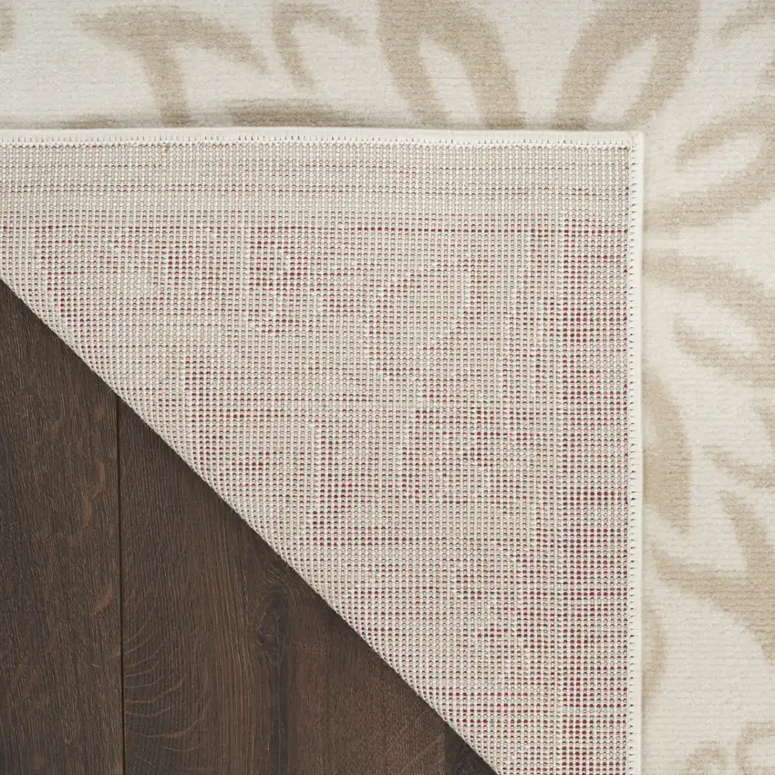 Beige and Ivory Floral Non Skid Area Rug Photo 5