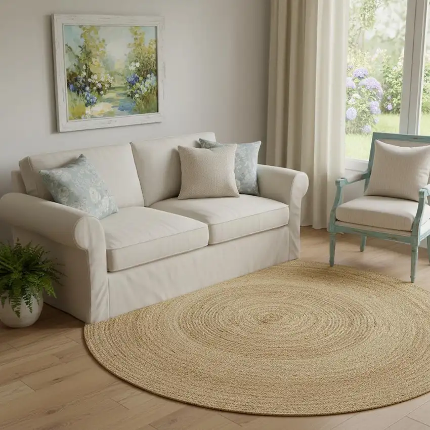 Beige and Ivory Floral Non Skid Area Rug Photo 1