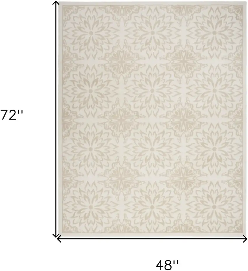 Beige and Ivory Floral Non Skid Area Rug Photo 3