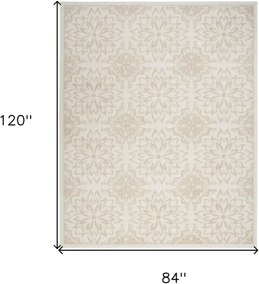 Beige and Ivory Floral Non Skid Area Rug Photo 3