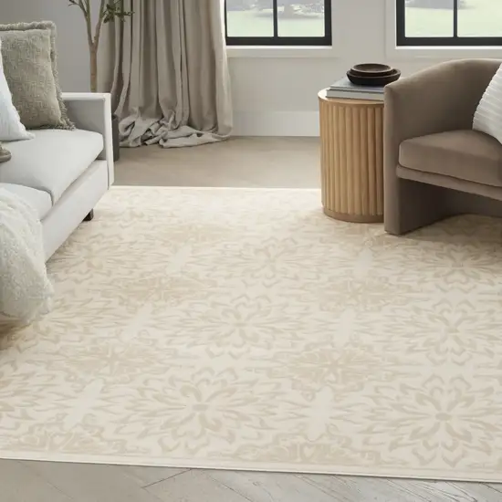 Beige and Ivory Floral Non Skid Area Rug Photo 5