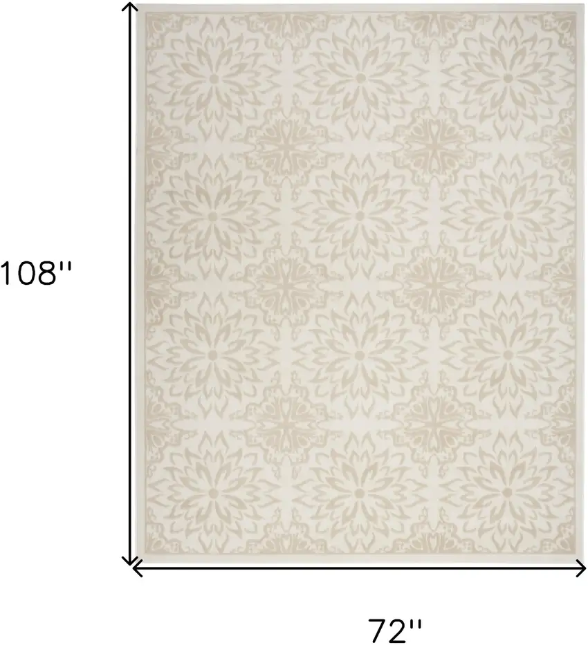 Beige and Ivory Floral Non Skid Area Rug Photo 3