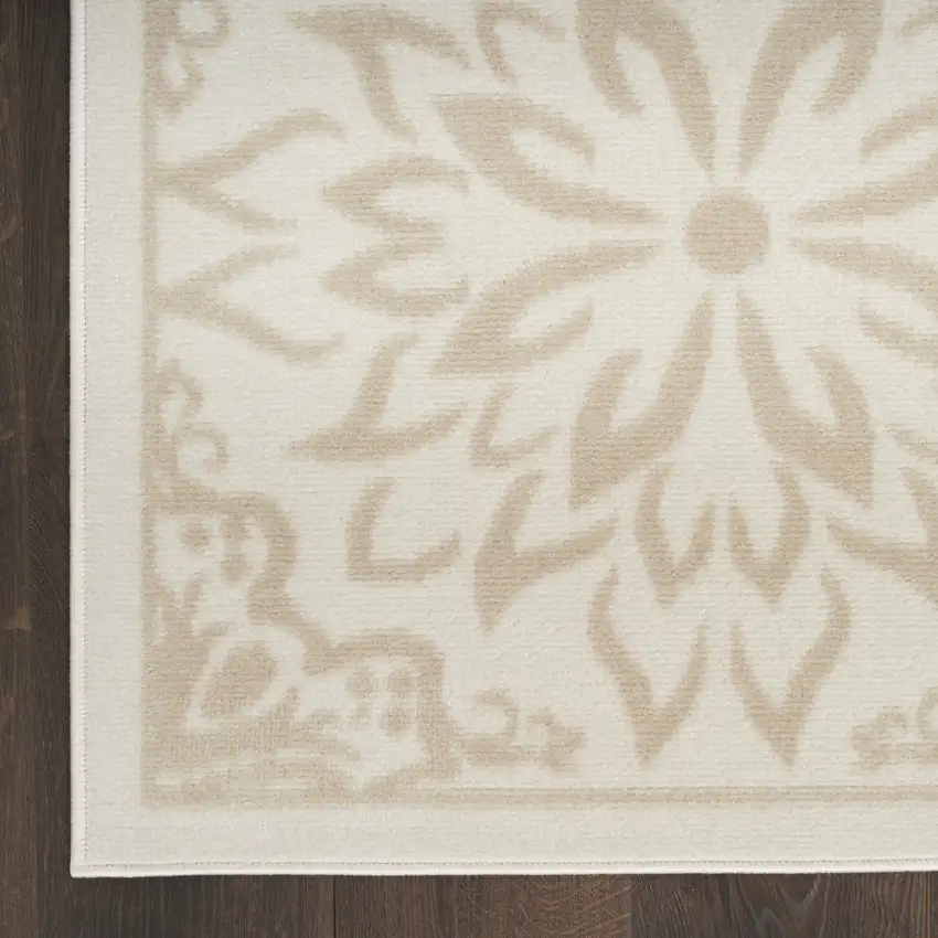 Beige and Ivory Floral Non Skid Area Rug Photo 8