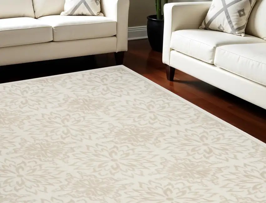 Beige and Ivory Floral Non Skid Area Rug Photo 1