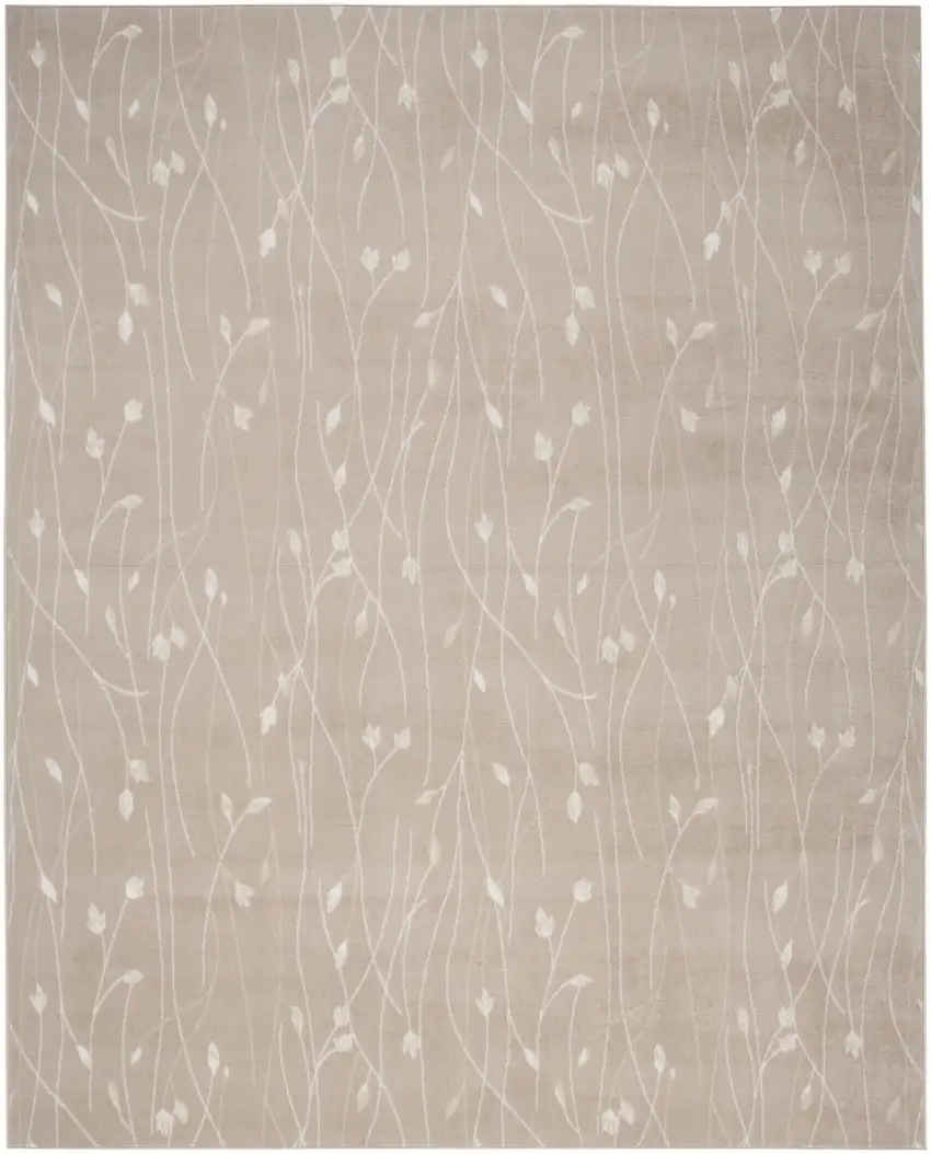 Beige and Ivory Floral Power Loom Area Rug Photo 5