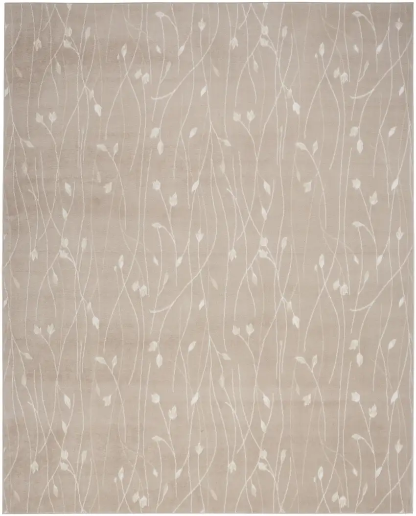 Beige and Ivory Floral Power Loom Area Rug Photo 2