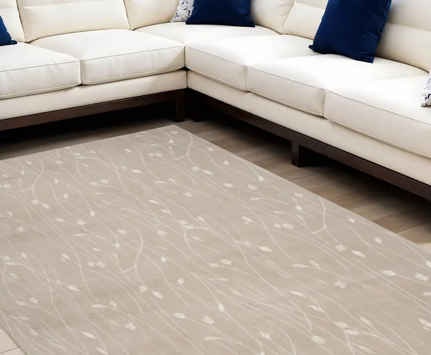 Beige and Ivory Floral Power Loom Area Rug Photo 1