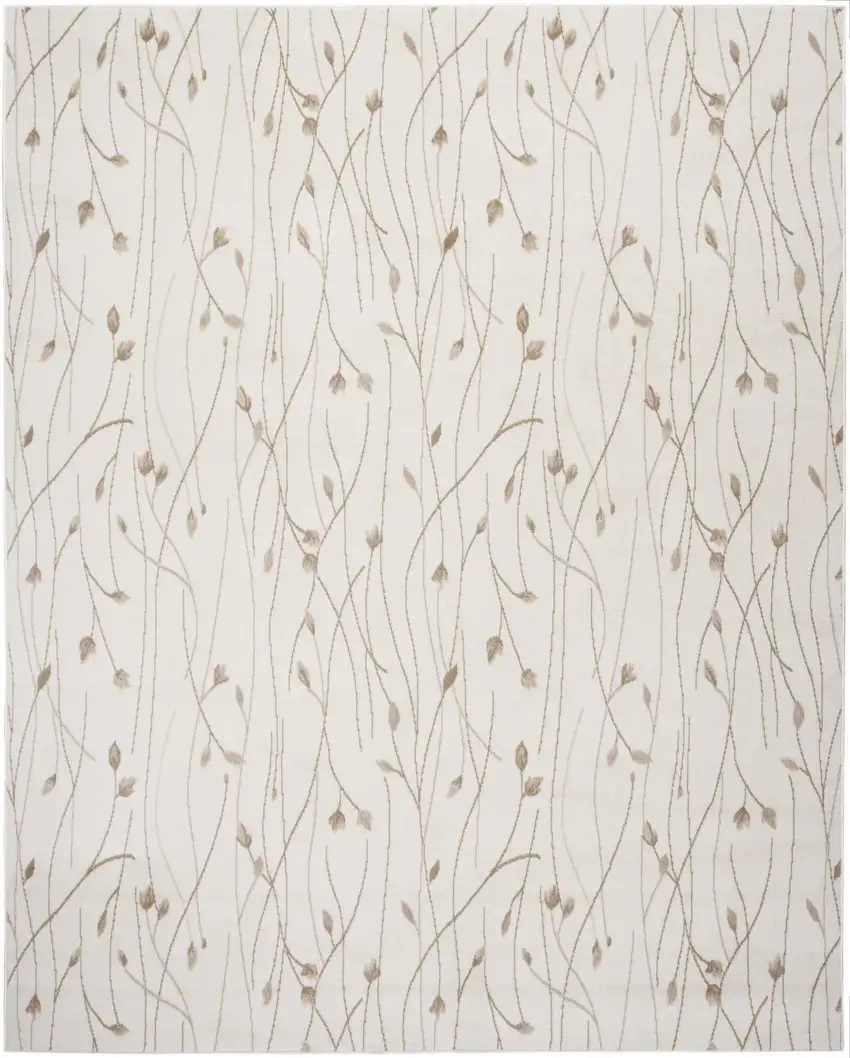 Beige and Ivory Floral Power Loom Area Rug Photo 2
