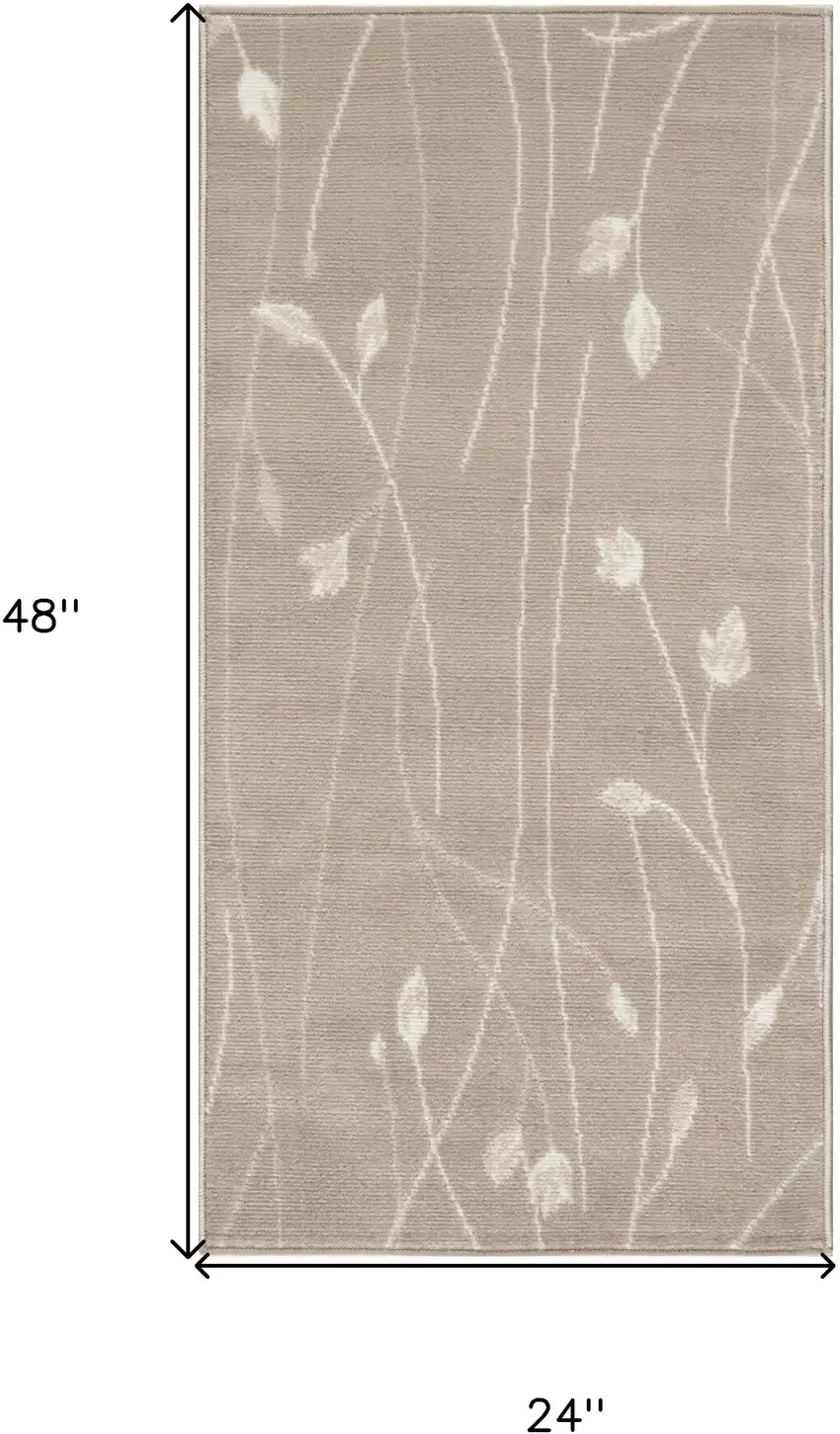 Beige and Ivory Floral Power Loom Area Rug Photo 3