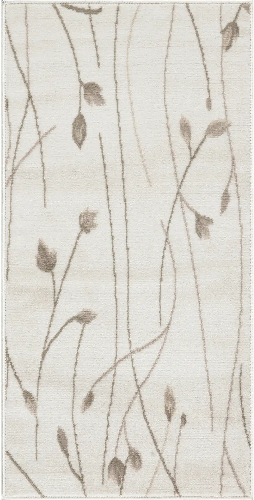 Beige and Ivory Floral Power Loom Area Rug Photo 6