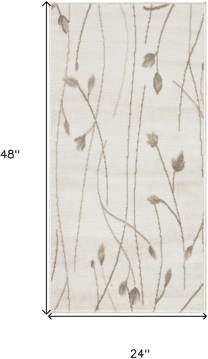 Beige and Ivory Floral Power Loom Area Rug Photo 3