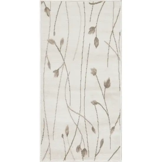 Beige and Ivory Floral Power Loom Area Rug Photo 2
